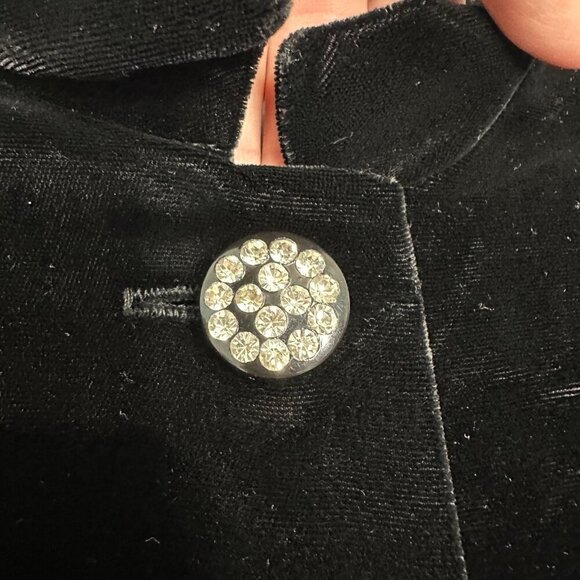 Vtg Opera Long Jacket Black Velvet Rhinestone Button Small - Picture 4 of 11